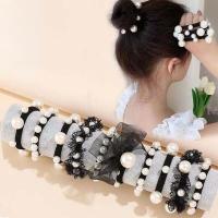 Korean Trend Pearl Seamless Black Bow Hair Rope Lace Hair Ring Rubber Band Fashion Simple Adult Children Girls Hair Accessories Hair Accessories