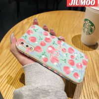 JIUMOO เคสปลอกสำหรับ Samsung กาแล็คซี่ A02 M02การ์ตูนน่ารักลายดอกทิวลิปชุบขอบสี่เหลี่ยมดีไซน์ใหม่เคสซิลิโคนนิ่มฝาปิดเลนส์เต็มรูปแบบเคสป้องกันกล้อง