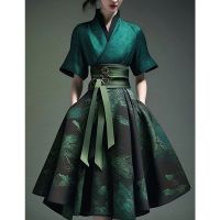 Spot parcel post New Chinese Style Hanfu Improved Horse-Face Skirt Floating Light Brocade Mix and Match Daily Womens Suit 2023 New Summer Thin