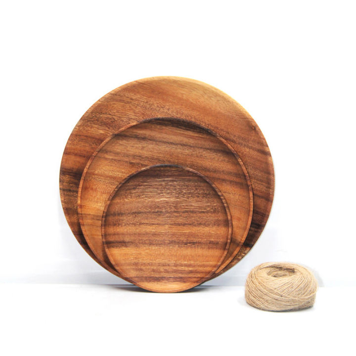 round-shape-solid-wood-plate-candy-fruit-saucer-tea-dessert-dinner-bread-tray-storage-dishes