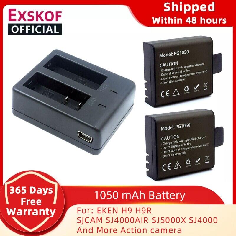 2 Pcs 1350mAh Action Camera Battery LCD Dual USB Charger for APEMAN/AKASO EK7000/Brave 4/Dragon Touch 4K/RUNME R2/ Victure/Crosstour/Lightdow/EKEN/SJCAM Sports Camera Replacement Accessories 