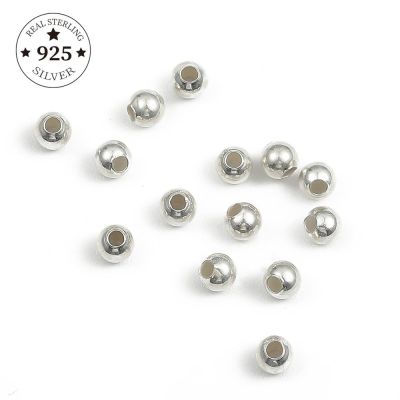 ☏ 925 Sterling Silver Round Beads Spacer Beads Jewelry Findings Accessories Silver Bead For Bracelet Necklace Jewelry Making