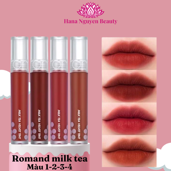 Son Kem Lì Romand Milk Tea Velvet Tint Màu 01 02 03 04 Lên Màu Chuẩn