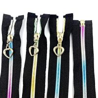 5pcs (50cm-90cm) 5# Bulk Nylon Open End Zipper Colorful Tooth Gradient Zippers for Sewing Luggage Door Hardware Locks Fabric Material