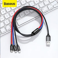 Baseus 3in 1สาย USB สำหรับโทรศัพท์มือถือที่ชาร์จไมโคร USB Type C พร้อมสายสำหรับ iPhone 14 13 Pro 7 8 Plus Samsung Huawei ชุดชาร์จ Xiaomi เคเบิลไมโคร USB สายชาร์จไมโคร USB