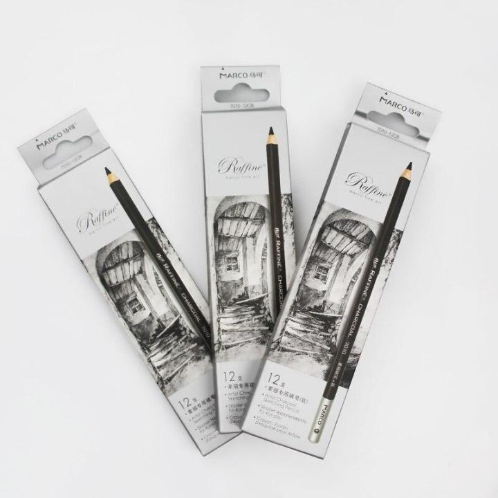 marco-12pcs-set-non-toxic-black-charcoal-sketching-pencils-high-quality-soft-medium-hard-standard-pencils-for-school-art-supplie