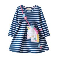 Jumping Meters Long Sleeve Princess Girls Dresses Unicorn Applique Stripe Baby Clothes Autumn Spring Kids Frocks Costume Dress  by Hs2023