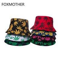 FOXMOTHER หมวกชาวประมงใบไม้สีแดงวัชพืชสีดำสีเขียวหมวกทรงถังฮิปฮอป Gorro กลางแจ้งสำหรับผู้ชายมาใหม่