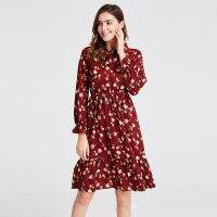 【Feb】 Plus Size Women 39;s Clothing Long Sleeve Chiffon Shirt Dresses For Women Red Bow Floral Club Party Autumn Winter платье 2020 Woman