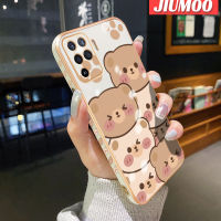 เคส JIUMOO สำหรับ OPPO A94 4G F19 Pro Reno 5 Lite Reno 5F การ์ตูนหมีน่ารักใบหน้าขอบสี่เหลี่ยมดีไซน์ใหม่เคสมือถือรูปแบบการชุบบางเคสฝาปิดเลนส์เต็มรูปแบบกล้องปกป้องซอฟต์เคสกันกระแทก