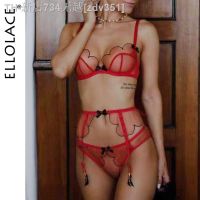 【CW】✙๑✿  Ellolace Sheer Erotic Outfits Transparent Seamless 3-Piece Sissy Sets Intimate