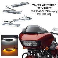 ﹍❄❦ Motorcycle Chrome/Black Tracer Windshield Decorative Lamps Daylight Running Lamps and Turn Signal Lamps For Harley Road Glides