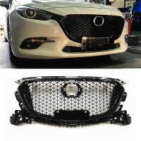 Racing Grill For Mazda 3 Axela 2017-2018 Front Grille Glossy Black Car Upper Bumper Intake Hood Mesh Honeycomb Style Mazda3 Grid