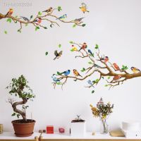 ❉♙ Chinese Style Vintage Bird Sticker Living Room Sofa Wall Decor Stickers Mural Art 3D Tree Branch Green Leaves Stikers