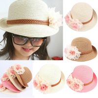 Kid Girl Princess Sun Hat Flower Beach Caps Children Straw Wide Brim Floppy Cap Beige Pink White Khaki