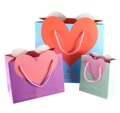 ขายส่ง 100 ชิ้น/ล็อตถุงกระดาษ/ถุงกระดาษของขวัญ Candy Color Love Heart Crative Design Party Gift Package-zptcm3861