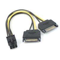 Dual two SATA 15 Pin Male M to PCI-e Express Card 6 Pin Female Graphics Video Card Power Cable 15cm