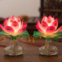 13MA 2pcsset Buddhistic Lotus Lamp Colorful Lotus Lamp Desktop Decoration Light for Home Meditation Worship Buddhism Temple