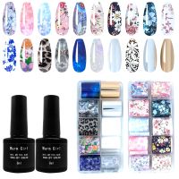 【lz】▲ஐ  Menina quente Folha Da Arte do Prego Cola Gel com Céu Estrelado Estrela Foil Stickers Set Prego Transferência Dicas Unhas Impressões Manicure Art DIY 8ML 20P