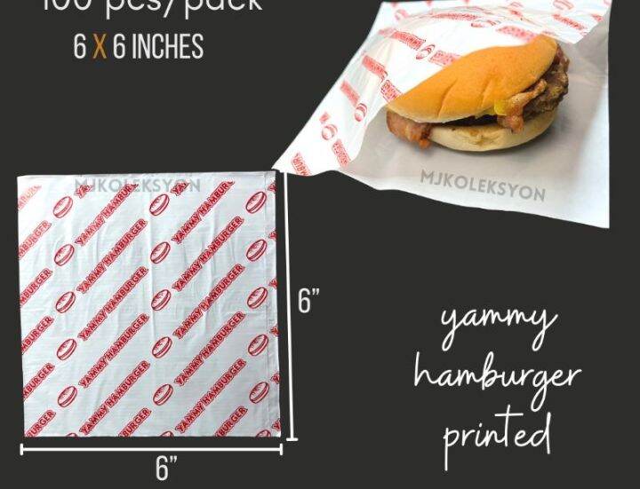 Burger Plastic Wrapper with print and plain 6x6inches Lazada PH