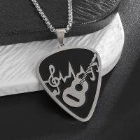 ㍿ New Trendy Guitar Pick Heart Pendant Torque Stylish Stainless Steel Necklace Jewelry Accessory for Men and Women