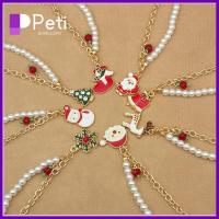 PETI JEWELLERY 2PCS ซานตาคลอส กำไลข้อมือคริสต์มาส สโนว์แมน เครื่องรางปรับได้ สร้อยข้อมือมุกเทียม ของใหม่ จี้ห้อยคอ กำไลต้นไม้คริสต์มาส คริสมาสต์