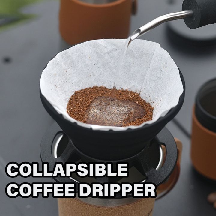 ที่วางแก้วที่กรองกาแฟแบบพับได้แบบพกพานำกลับมาใช้ได้ที่ใส่กาแฟซิลิโคนกรองพลาสติกเกรดอาหาร