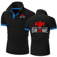 โดรน DJI เสื้อโปโลผู้ชายสำหรับฤดูร้อนเสื้อยืดเข้ารูปเสื้อคลาสสิกพิมพ์ลายนักบินผ้าฝ้ายแขนสั้นลำลองฮาราจูกุ