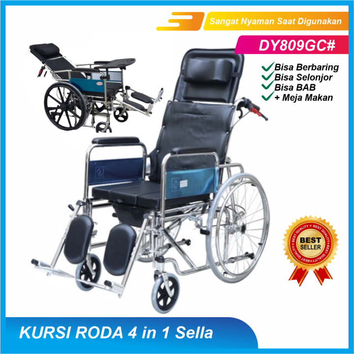 Kursi Roda 4in1 KY608GC Berbaring Selonjor BAB + Meja Makan Alat Bantu ...