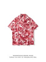 Tide brand vintage full printed short-sleeved shirt mens summer ins loose couple vintage casual shirt 【BYUE】