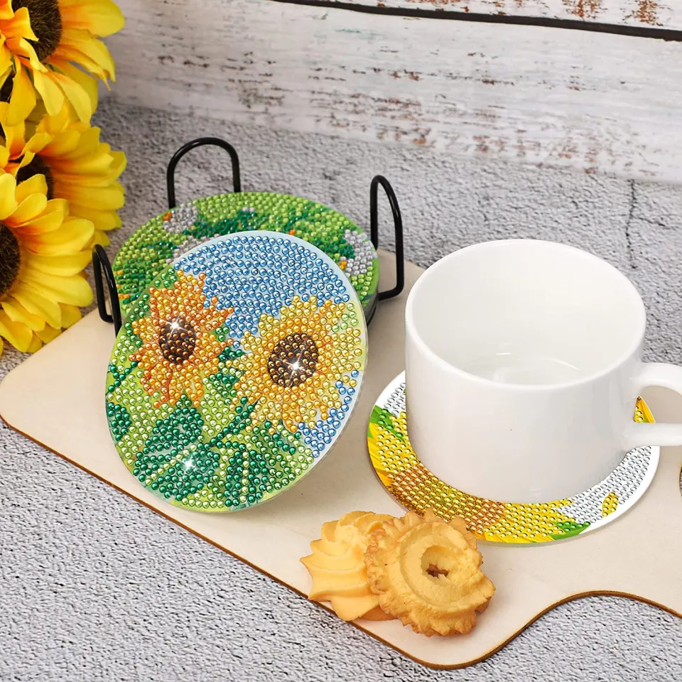 SDOYUNO 8pc/sets Diamond Painting Coasters With Holder DIY Coaster Diamond  Art Kits for Adults Kids Beginners Diamond Art Craft