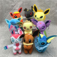 10ชิ้นเซ็ต Pokemon Eevee Glaceon Sylveon Leafe Plush 10ซม. จี้ตุ๊กตาของเล่นพวงกุญแจคริสต์มาสฮาโลวีนวันเกิด Gift