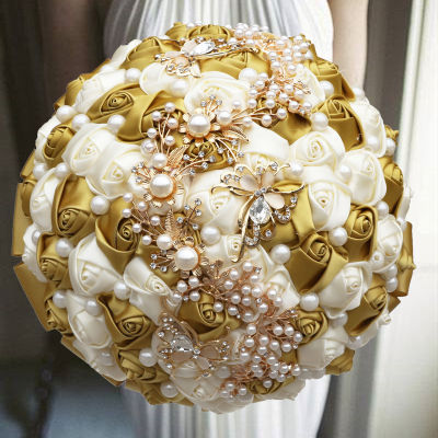 1pclot Gold Romantic Bride Holding Flower With Pearl For Wedding Party