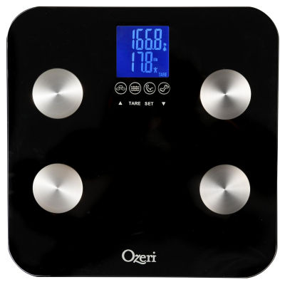 Ozeri Touch 440 lbs Total Body Bath Scale – Measures Weight, Fat, Muscle, Bone &amp; Hydration with Auto Recognition and Infant Tare Technology Black