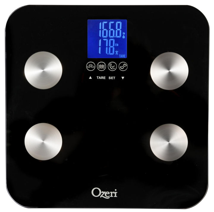 ozeri-touch-440-lbs-total-body-bath-scale-measures-weight-fat-muscle-bone-amp-hydration-with-auto-recognition-and-infant-tare-technology-black