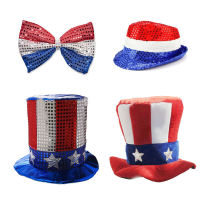 American Independence Day หมวกอเมริกันหมวกลุงแซมหมวกเลื่อมโบว์ผูก Happy Independence Day Party Decor