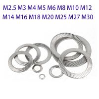 2-100 Buah 304 Mesin Cuci Pengunci Baja Tahan Karat M2.5-M30 Pencuci Kunci Mesin Cuci Miring Cetak Ganda Anti-longgar Gasket Pengunci Diri