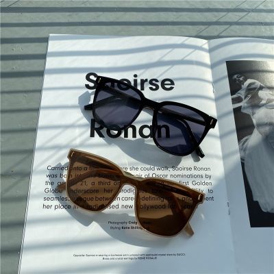 [COD] Korean version 2021 new mens square black womens big frame sunglasses long round face tea trendy all-match