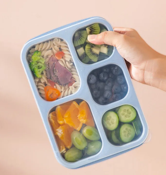 4-grid-snack-box-divided-snack-box-wheat-material-lunch-box-4-grid-snack-box-5-grid-lunch-box-fruit-lunch-box-childrens-meal-plate-home-fat-reduction-lunch-box-kitchen-storage-container-healthy-eating