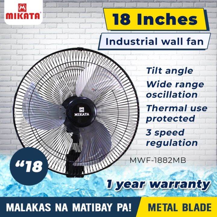 Mikata MWF1882MB Industrial Wall Fan Electric Fan 18 inches 3 Blade