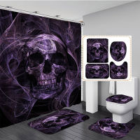 Skull Print Black Shower Curtains in the Bathroom Curtain Accessories Set with Bath Mat Car Bathtub Home Halloween Decor