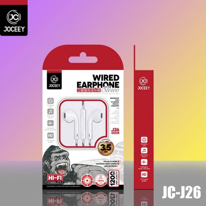 joceey-jc-j26-หูฟัง-wired-earphone-แจ๊ค-3-5มม-หูฟัง-hifi-มีสี-ขาว-ดำ-ชมพู
