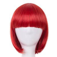 【jw】✎  Cos-play Wig Fei-Show Synthetic Resistant Short Wavy Hair Costume Flat Bangs Bob Hairpiece