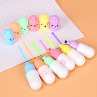 6 PCS Korean Creative Kawaii Mini Smiling Face Pill Highlighter Lovely Cartoon Highlighter Pen for Students Supplies-Yuerek