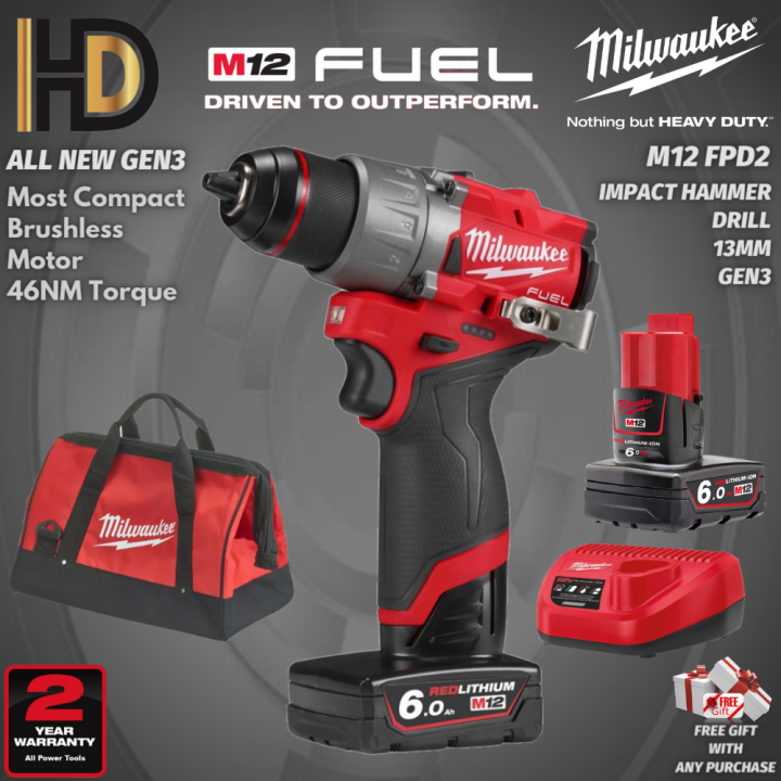 Milwaukee M12 FPD2 Fuel 13MM Impact Hammer Drill / Gen 3 Percussion