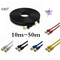 Cat7 10Gbps ยาว10ม. 15ม. 20ม. 25ม. 30ม. 40ม. 50ซม. เครือข่ายอีเทอร์เน็ต STP แบน CAT7 RJ45 Patch LAN แล็ปท็อปพีซี CAT6A