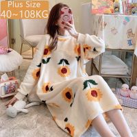 【 WYIN kitchen】 Large 5XL Winter Women Coral Fleece Nightgown Long Sleeve Flannel Nightgowns Night Dress Sleepwear Home Clothes