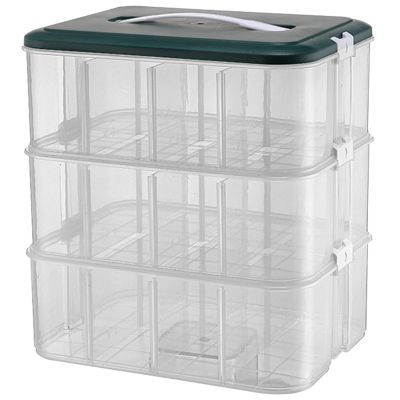 Stackable Toy Storage Box, Clear Adjustable Compartment Storage Storage Box with Handle 3-Tier Plastic Storage Box