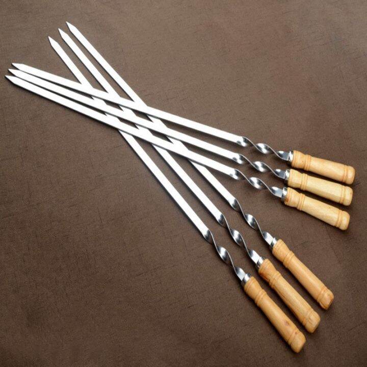 6pcs-55cm-bbq-skewers-long-handle-shish-kebab-barbecue-grill-stick-wood-bbq-fork-stainless-steel-outdoors-grill-needle