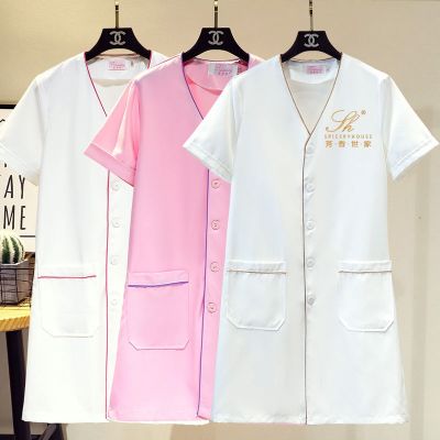 Beauty salon beautician smock female artist white micro whole curing nail skin management work clothes